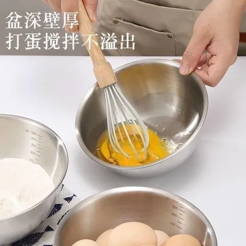 Set 3 Bát Inox Có Vạch Chia Dung Tích, Thau Trộn Salad Âu Trộn Bột Inox Tiện Lợi