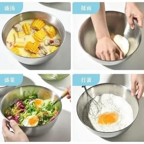 Set 3 Bát Inox Có Vạch Chia Dung Tích, Thau Trộn Salad Âu Trộn Bột Inox Tiện Lợi