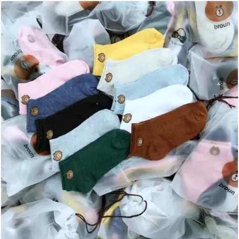 Set 10 đôi tất vớ nữ cổ ngắn hình gấu kute tặng kèm túi rút loại dày, chất mềm