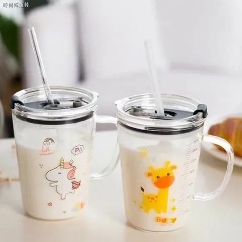 Cốc chia vạch thuỷ tinh - cốc chia vạch pha sữa cho bé kèm ống hút