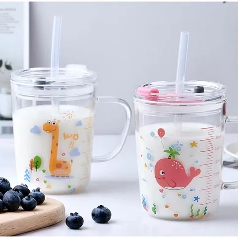 Cốc chia vạch thuỷ tinh - cốc chia vạch pha sữa cho bé kèm ống hút