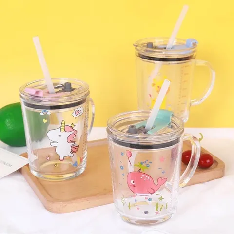 Cốc chia vạch thuỷ tinh - cốc chia vạch pha sữa cho bé kèm ống hút