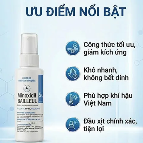 Xịt hỗ trợ mọc tóc Minoxidil Bailleul 5% Pháp 3 chai x 60ml