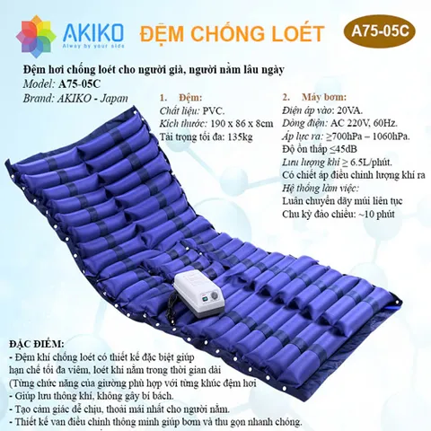 ĐỆM CHỐNG LOÉT AKIKO A75 CHO GIƯỜNG BỆNH 5 TAY QUA
