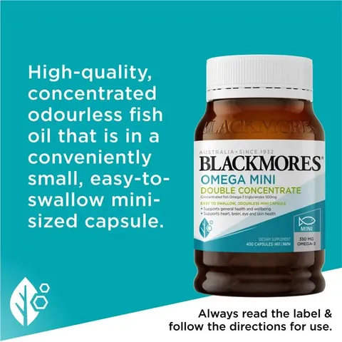 Blackmores Omega Mini Double Concentrate -  Hỗ trợ tim mạch tăng tuần hoàn máu giảm nguy cơ xơ vữa động mạch và hình thành cục máu đông chính hãng Úc