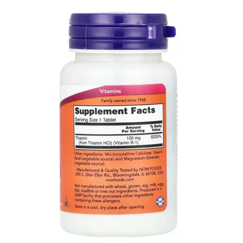 Viên uống Now B-1 100 mg |100 viên| Duy trì hiệu suất sinh năng lượng tế bào/Bảo vệ cấu trúc của hệ thần kinh trung ương/ngoại biên & Hỗ trợ chức năng tim mạch [SP Chuẩn Mỹ không tem]
