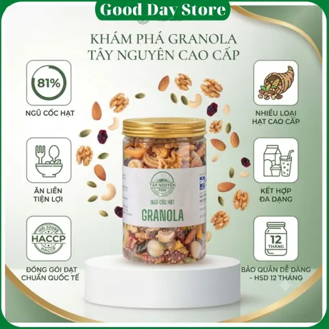 Granola Tây Nguyên Food - Ngũ Cốc Hạt Dinh Dưỡng , Giàu Hạt Và Trái Cây Sấy , Ăn Liền Tiện Lợi