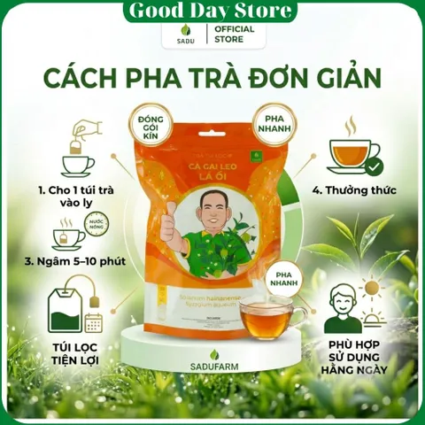 COMBO 4 TÚI Trà cà gai leo LÁ ỔI Sadu hỗ trợ giảm cân,tiêu hóa,dạ dày,tim mạch,tiêu hóa