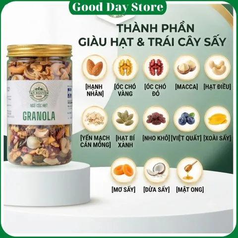 COMBO 2 HỘP Granola sấy mật ong không đường ăn liền Tây Nguyên Food 500g