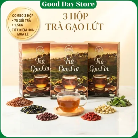 COMBO 3 HỘP Trà Gạo Lứt Tây Nguyên Food Hỗ Trợ Giảm Cân Thanh Lọc Cơ Thể Mát Gan Ngủ Ngon