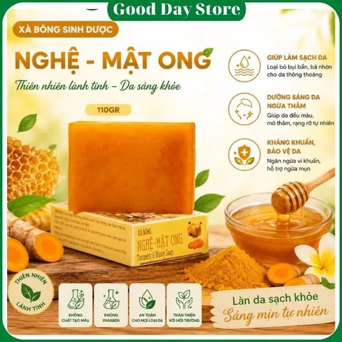 Xà Bông Sinh Dược Mật Ong Nghệ 100% Thiên Nhiên – Làm Sạch Dịu Nhẹ, Dưỡng Ẩm Cho Làn Da Mềm Mịn