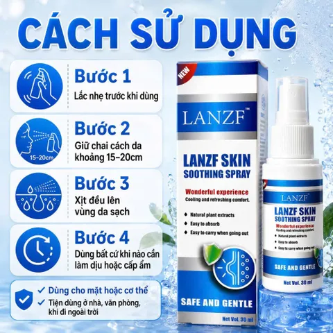 Xịt Làm Dịu Da LANZF Skin Soothing Spray Cấp Ẩm Nhẹ, Hỗ Trợ Da Khô Ráp Nhạy Cảm Dùng Hàng Ngày