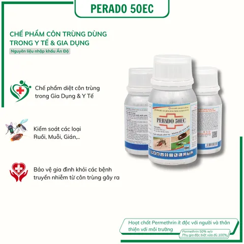 Perado 50ec 100ml chai nhôm thuốc diệt Muỗi permethrin (chính hãng) Thế Hệ Mới Tẩm Màn Nhúng Mùng phòng trừ ruồi nhặng gián kiến bọ chét mòng mạt ve rận ghẻ trong gia dụng và y tế