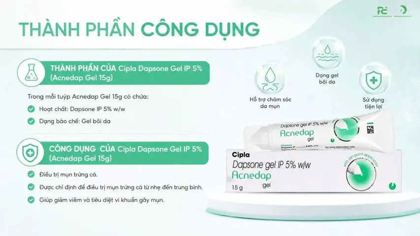 Kem Làm Sạch mụn Acnedap 5% 15g (xanh lá)