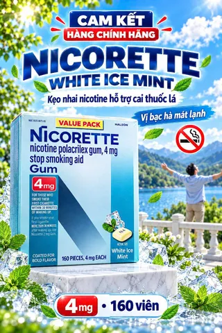 KẸO CAO SU NICORETTE GUM 4MG (HỘP 160 VIÊN) – CHUẨN NỘI ĐỊA MỸ
