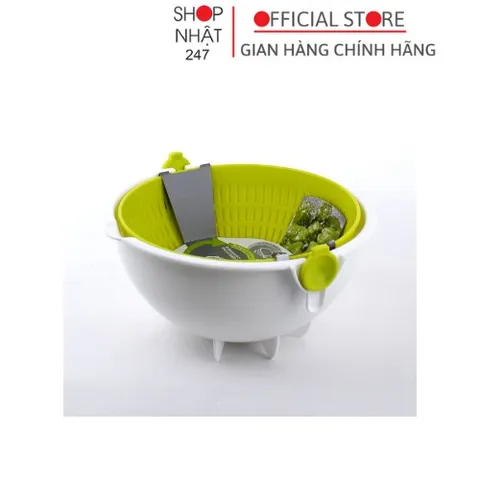 Bộ rổ chậu hai lớp đựng rau củ quả hình tròn màu xanh Nội Địa Nhật Bản - Nakaya