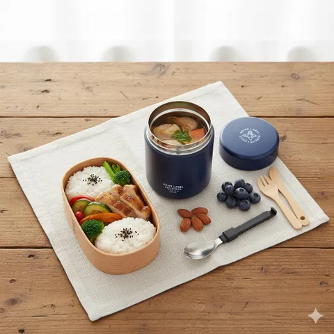 Bình ủ cháo giữ nhiệt kèm muỗng 400ml màu xanh navy Nội Địa Nhật Bản Kokubo