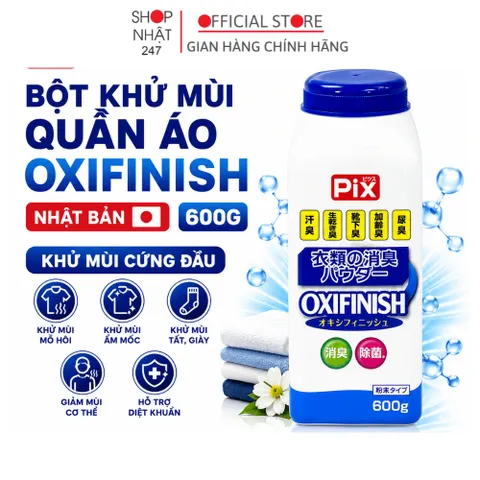 Bột khử mùi quần áo Pix OxyFinish khử mùi mồ hôi, ẩm mốc trên quần áo 600g Nội địa Nhật Bản