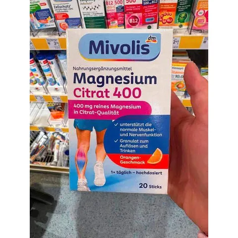 Magie citrate Mivolis Magnesium Citrat 400 dạng bột pha - nội địa Đức 20 gói