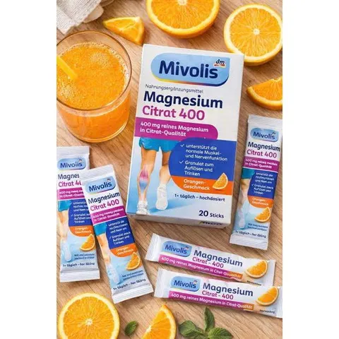Magie citrate Mivolis Magnesium Citrat 400 dạng bột pha - nội địa Đức 20 gói