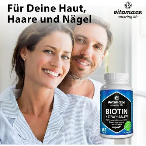 Viên mọc tóc đẹp da móng Vitamaze Đức biotin zink selen giúp ngăn rụng tóc, đẹp da móng chắc khỏe, 365V
