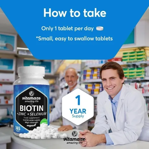 Viên mọc tóc đẹp da móng Vitamaze Đức biotin zink selen giúp ngăn rụng tóc, đẹp da móng chắc khỏe, 365V