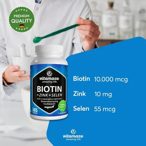 Viên mọc tóc đẹp da móng Vitamaze Đức biotin zink selen giúp ngăn rụng tóc, đẹp da móng chắc khỏe, 365V