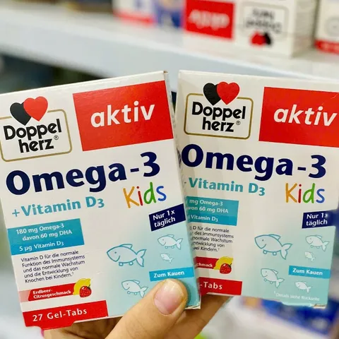 Omega-3 + Vitamin D3 KIDS Doppelherz cho bé dạng thạch nhai hộp 27 viên