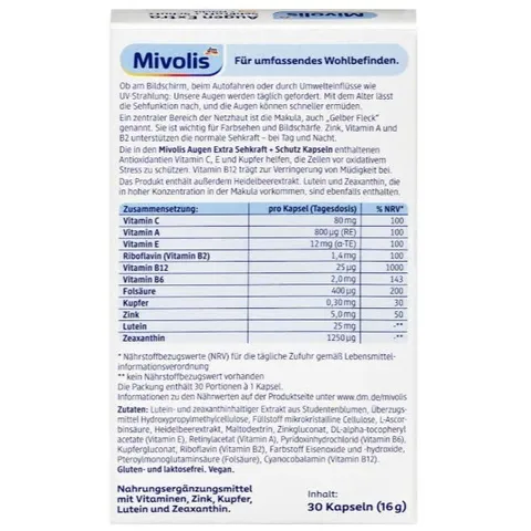 Viên uống bổ mắt Mivolis Augen Extra Sehkraft- Schutz Kapsenln Tag - Nacht
