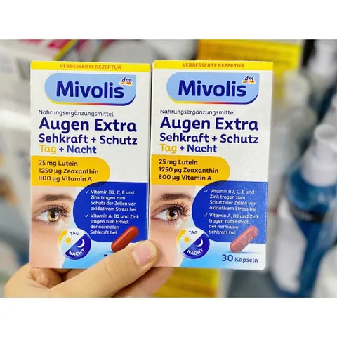 Viên uống bổ mắt Mivolis Augen Extra Sehkraft- Schutz Kapsenln Tag - Nacht