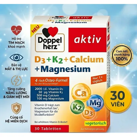 Viên uống bổ sung Canxi magie D3+K2+Calcium+Magnesium Doppelherz 30 Viên