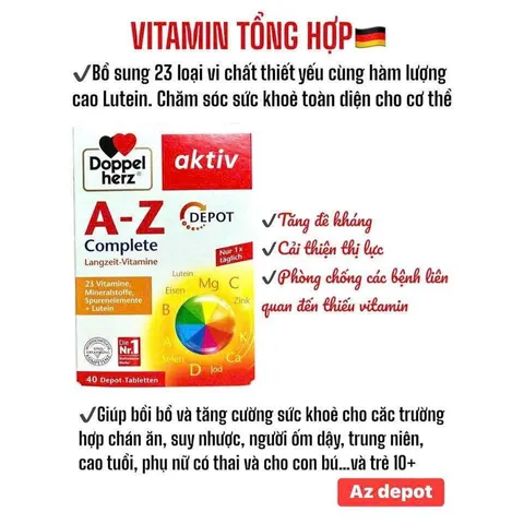 Viên uống vitamin tổng hợp Doppelherz A-Z Depot bổ sung vitamin và khoáng chất thiết yếu cho cơ thể - Hộp 40 viên