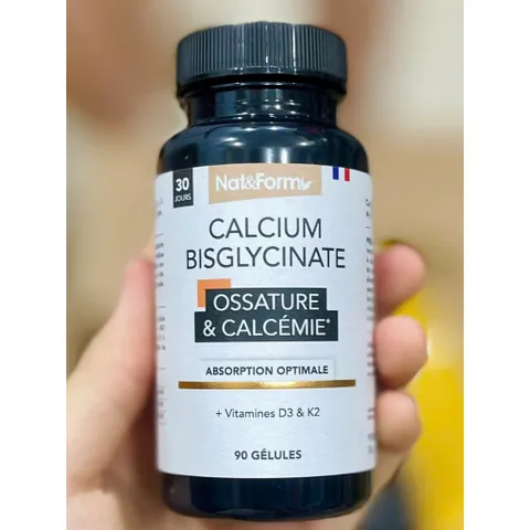 Canxi hữu cơ Calcium Bisglycinate +d3+k2 Nat&Form – 90V của Pháp