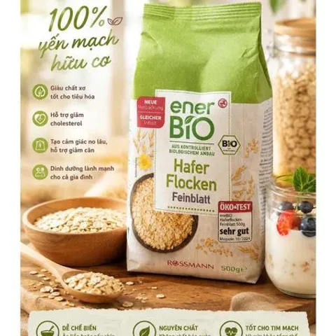 Yến mạch hữu cơ Ener BiO Hafer Flocken Rossmann gói 500g, hàng Đức date mới