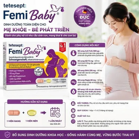 [Xách Tay Đức] Viên uống vitamin cho bà bầu Tetesept Femi Baby - Hộp 60 V