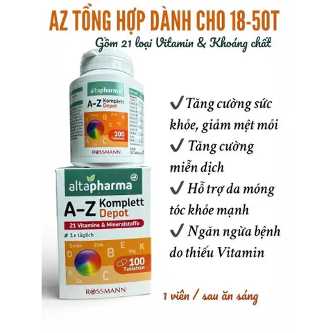 Vitamin tổng hợp A-Z Altapharma - bổ sung vi chất cho cơ thể khoẻ mạnh - Lọ 100v