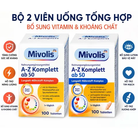 Viên uống bổ sung Vitamin tổng hợp A-Z Mivolis Hộp 100 viên cho người dưới 50 ,trên 50 tuổi - Hàng Đức