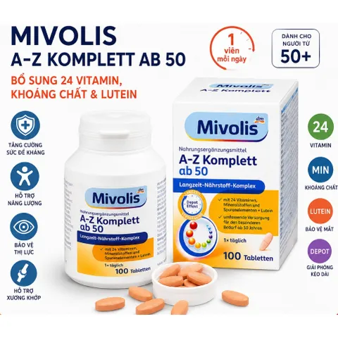 Viên uống bổ sung Vitamin tổng hợp A-Z Mivolis Hộp 100 viên cho người dưới 50 ,trên 50 tuổi - Hàng Đức