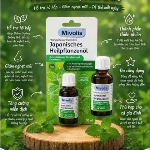 Tinh dầu thảo dược bạc hà Japanisches Heilpflanzenöl Mivolis giúp giảm căng thẳng, mệt mỏi, nhức đầu, lọ 30ml