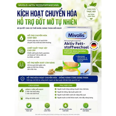 Viên uống giảm cân Aktiv Fett-Stoffwechsel Mivolis - 45V