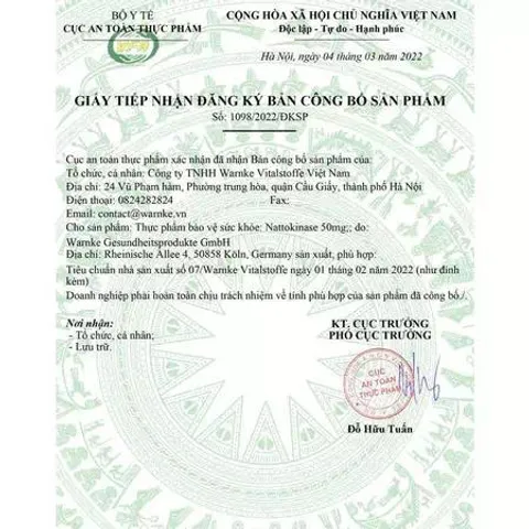 Viên uống phòng ngừa đột quỵ tai biến mạch máu não Nattokinase Warnke 100mg Lọ 250 Viên