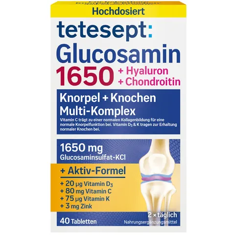 Viên uống Glucosamin 1650 Tetesept bổ xương khớp, giảm đau mỏi hộp 40 viên, nội địa Đức