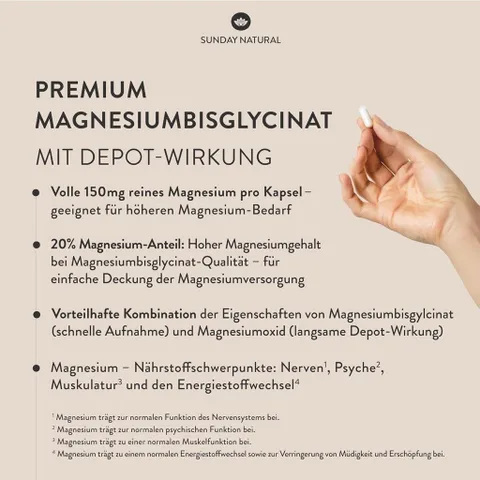 Magie hữu cơ Sunday Natural Magnesium Glycinat Depot 150 mg, 120 viên