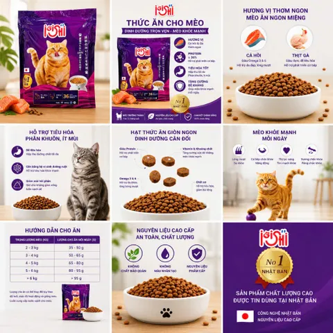 Thức Ăn Hạt Cho Mèo iOiShi Vị Cá Hồi & Thịt Gà – Protein 36% – Hạt Dinh Dưỡng Cho Mèo Trưởng Thành