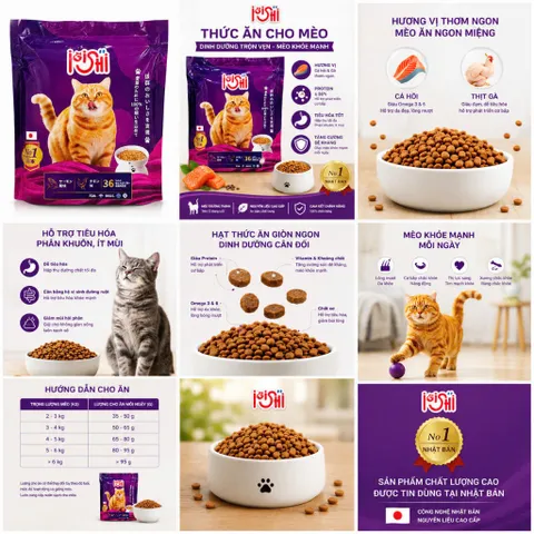 Thức Ăn Hạt Cho Mèo iOiShi Vị Cá Hồi & Thịt Gà – Protein 36% – Hạt Dinh Dưỡng Cho Mèo Trưởng Thành