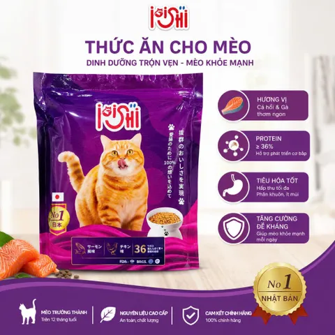 Thức Ăn Hạt Cho Mèo iOiShi Vị Cá Hồi & Thịt Gà – Protein 36% – Hạt Dinh Dưỡng Cho Mèo Trưởng Thành
