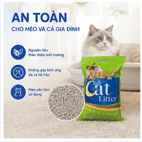 Cát Vệ Sinh Mèo LUNA 9L Vón Cục Siêu Nhanh - Khử Mùi Hiệu Quả-Ít Bụi-Hương Chanh,Cà Phê,Lavender,Táo