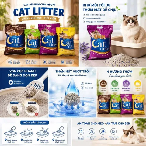 Tải 6 Túi Cát Mèo LUNA Cat Litter 9L - Cát Vệ Sinh Cho Mèo Khử Mùi, Vón Cục Siêu Nhanh