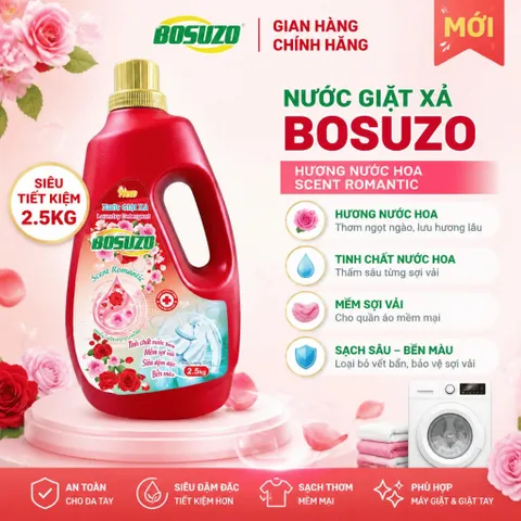 Nước Giặt Xả BOSUZO 2.5kg - Sạch Sâu, Thơm Lâu, Mềm Vải - Đánh Bay Vết Bẩn - 4 Mùi Hương