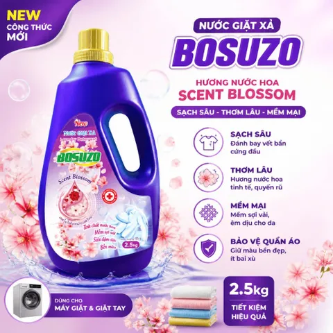 Nước Giặt Xả BOSUZO 2.5kg - Sạch Sâu, Thơm Lâu, Mềm Vải - Đánh Bay Vết Bẩn - 4 Mùi Hương